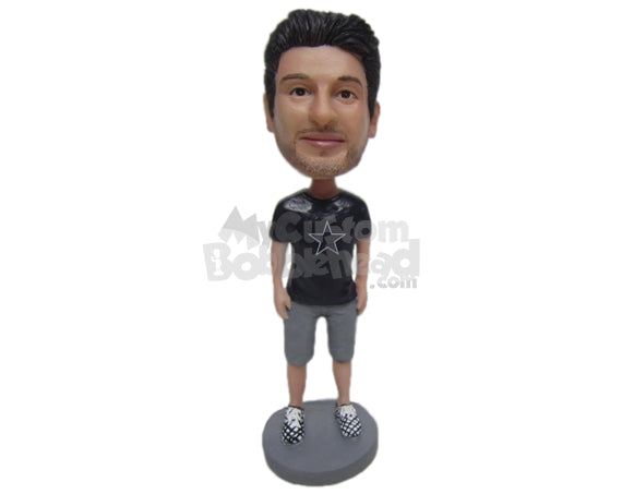 Custom Bobblehead Gorgeous Male Wearing A T-Shirt And Trendy Shorts And Slipper - Leisure & Casual Casual Males Personalized Bobblehead & Cake Topper Custom Bobblehead Gorgeous Male Wearing A T-Shirt And Trendy Shorts And Slipper - Leisure & Casual Casual Males Personalized Bobblehead & Cake Topper